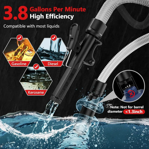 Electric Fuel Transfer Pump With Auto Stop For Gas Cans, 3.8 GPM Flow, 51 Inch Hose, Four Size Adapters, No Spill Gas Can Pump
