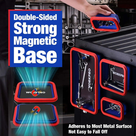 Four Piece Collapsible Magnetic Parts Tray Set With Dual Sided Magnets For Screws Nuts Pins Foldable Bolt Tray For Garage Or On The Go