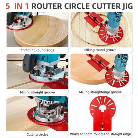 5 In 1 Router Circle Jig And Milling Groove Bracket For Woodworking Dope Aluminum Router Guide demonstrating various tasks
