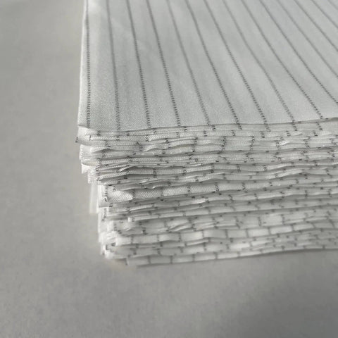 Stack of Cleanroom Wipe Cloths ESD Safe Polyester 6x6 Inch Lint Free 100 Pack showing texture and stripe detail