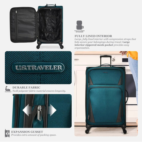 Aviron Bay Expandable Softside Luggage With Spinner Wheels Navy Large 31 Inch showing interior compartments and zippers