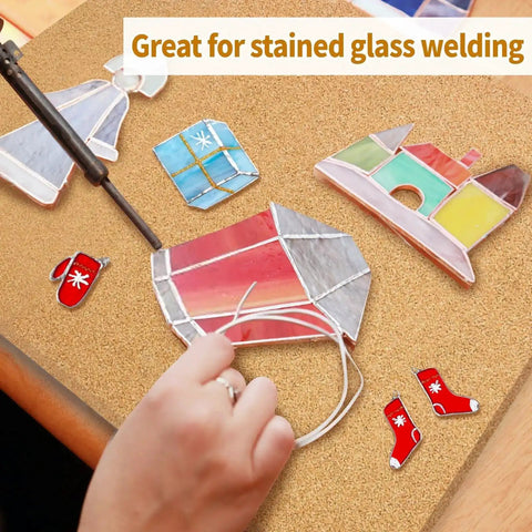 Hand crafting stained glass on 12 By 12 By 0.5 Inch Stained Glass Work Surface Cutting Mat Heat Resistant Starter Kit