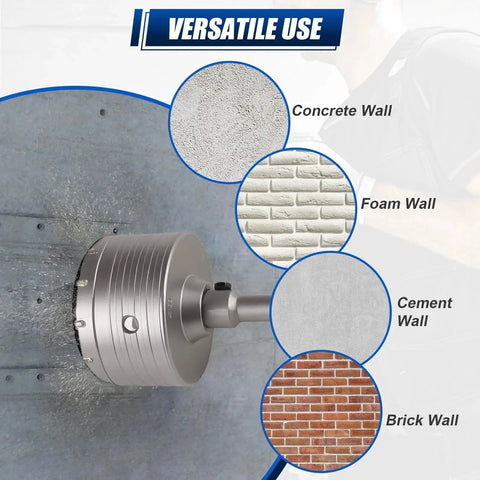 All In One Concrete Hole Saw Kit With Twenty Two Pieces And Seven Sizes From Thirty Mm To One Hundred Ten Mm Includes SDS Plus And SDS Max Core Drill Bits For Concrete Brick And Stone Walls Workhorse For Pros Luney used on various wall types