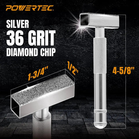 Precision Diamond Dressing Tool For Bench Grinder Wheels With 36 Grit Diamond Chips And Four And Five Eighths Inch Long Diamond Surface With Guide Bars For Cleaning Aluminum Oxide And Silicon Carbide Wheels Powertec 71003