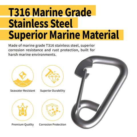 Heavy Duty Marine Grade Snap Hooks 2 Pack With Eye 316 Stainless Steel Carabiners For Boat Yacht Sailing Three Eighths Inch 2200 LBS Working Load Per Hook By RiaYer with corrosion protection features