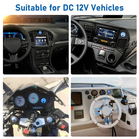 Oil Pressure Gauge 12V 2 Inch 52mm with sensor installed in car, RV, motorcycle, and boat dashboards for real-time monitoring.