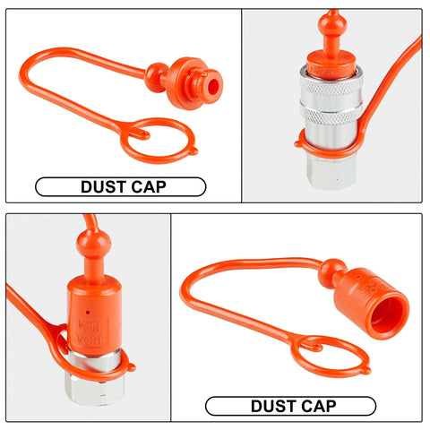 Poppet Pioneer hydraulic quick-connect coupler, 1/4'' ISO 5675, orange with dust caps