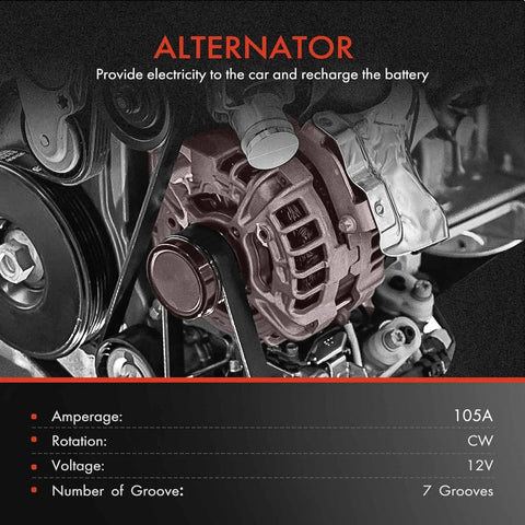Drop-In 12V 105 Amp Clockwise Alternator For Honda Accord 2003-2007, Civic 2006-2011, CR-V 2007-2011, Element 2003-2011