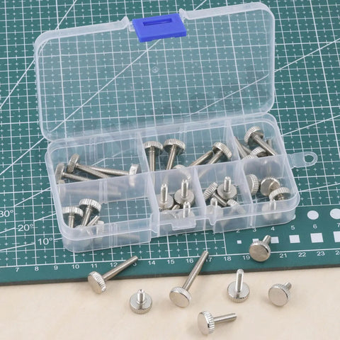 Thumb Screw Set With Knurled Flat Heads, Fully Threaded, 35-Piece Nickel Plated Assortment In 7 M4 Sizes for PC Builds