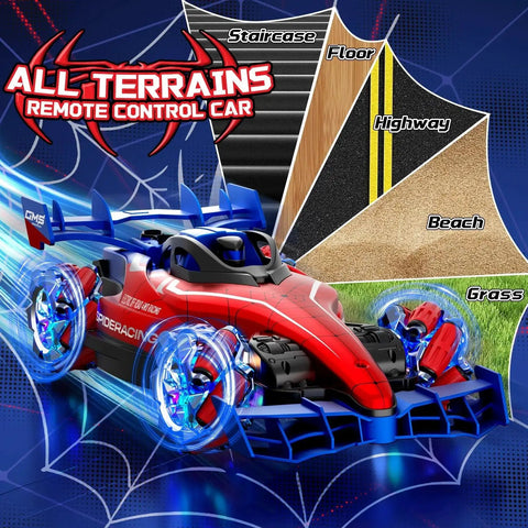 Two Point Four GHz Monster RC Truck With Lights And Music For Off Road Stunts demonstrating all-terrain capability on various surfaces.