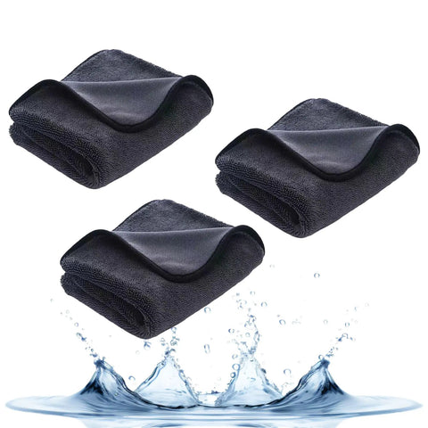 Three rolled Double Sided Microfiber Cleaning Towels For Shower And Car Detailing, Velvet Absorbing Side And Mesh Wipe Surface, 40x40cm.