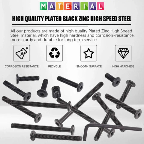 All-In-One M6 Hex Socket Cap Screws And Barrel Nuts Replacement Kit with black zinc steel screws and Allen wrench