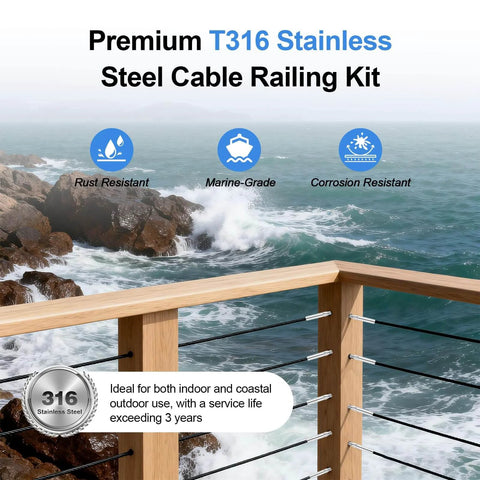 120 Pack 316 Stainless Steel Black Right And Left Hand Thread Swage Lag Screws For One Eighth Inch Deck Cable Railing Kit coastal view