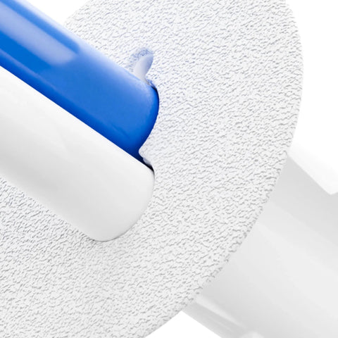 Close-up of Dual Feed Through Bushing For RG6 Coaxial Cable Pass Through Grommet, white with textured finish, showing blue cable