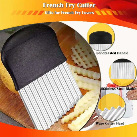 Pro Grade Large Crinkle Cutter With Stainless Steel Blade And Ergonomic Non Slip Handle For Potatoes Cucumbers Carrots And Onions