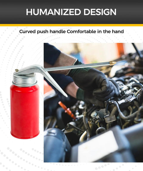 Two Pack 200ml Oil Can Sprayer Set used for car maintenance, featuring manual pump oiler, nozzle, and durable steel construction.