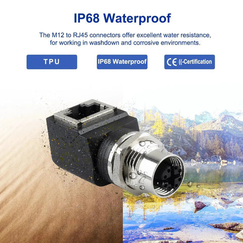 M12 To RJ45 X Code 8 Pin Shielded IP68 Industrial Ethernet Adapter for Basler Cognex Cameras, waterproof, dustproof connector