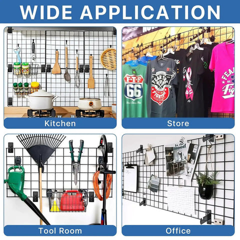 24 Piece Black Metal Gridwall Mount Brackets With Screws For Display Gridwall Hooks Perfect For Shop Home Garage And Office Organization For Retail Use in kitchen, store, tool room, and office