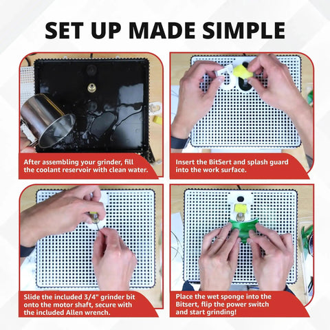 Step-by-step setup of Pro Grade Glass Grinder For Stained Glass, Edging, Grinding, Shaping, And Drilling with diamond bit