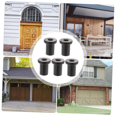5 Pack Replacement Spacers For Sliding Barn Doors Wall Track Hardware Kit Durable High Carbon Steel Spacers For Track Matte Black Finish displayed with various barn door setups