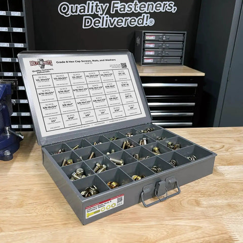 All In One Grade 8 Hex Cap Bolts Screws Nuts Washers Lock Washers Set With Heavy Duty Tray 574 Piece Coarse Thread Hardware Kit
