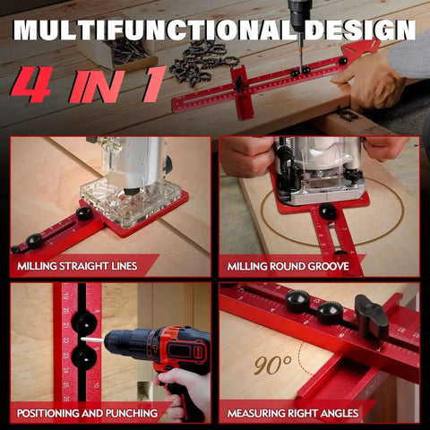 4 In 1 Router Milling Groove Bracket And Circle Cutting Jig In Aluminum Alloy Adjustable Router Guide for woodworking shown in use