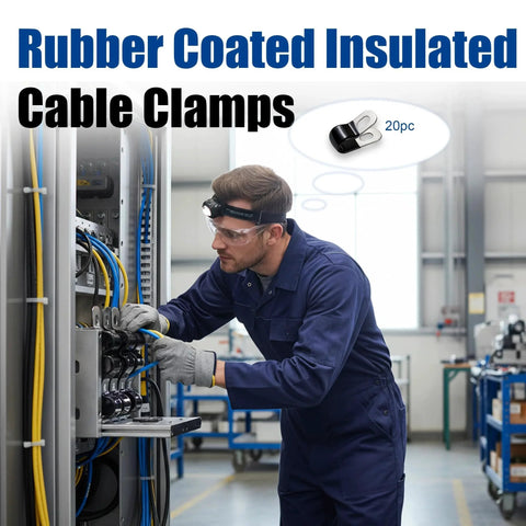 Worker installing 20 Pcs 304 Stainless Steel Rubber Coated Insulated Cable Clamps For Brake Lines Wires And Hoses Includes Self Tapping Screws