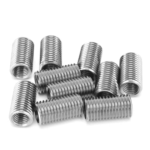 Ten stainless steel thread adapter sleeves, reducing from 1.75 to M16x2, for thread restoration.
