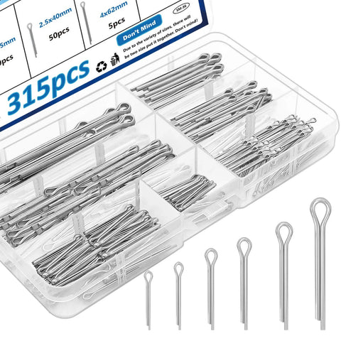 315Pcs Cotter Pin Assortment Kit Zinc Plated Steel Split Pins Fasteners For Auto And Truck Axles Trailer Hitches Tractors