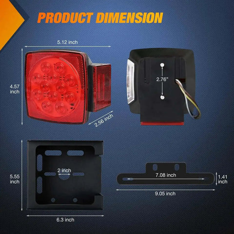 LED Trailer Light Kit 2 Pack Square Stop Turn Tail Side Marker Lights With Beefy Steel Mounting Box dimensions diagram