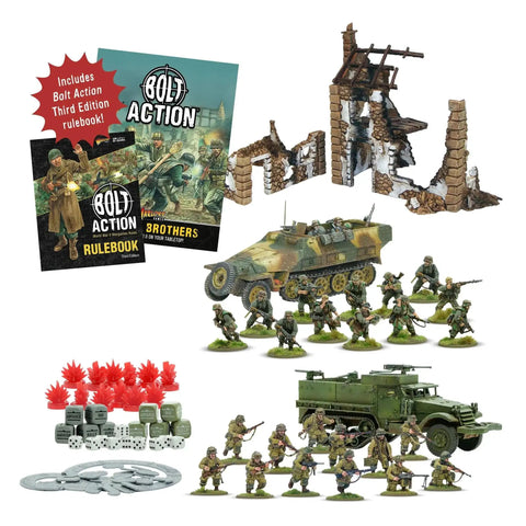 Bolt Action Third Edition Starter Set For WWII Tabletop Battle With 28mm US Airborne And German Grenadiers, SdKfz 251 Hanomag, miniatures