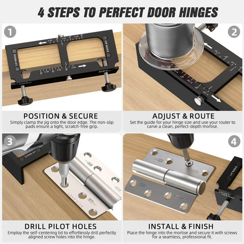 Rock Solid Aluminum Door Hinge Jig Router Template for Adjustable Mortising 2.5 to 5 Inch Hinge Range installation process