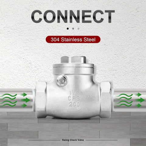 Swing check valve, 1-1/4-in NPT female, 304 stainless steel, backflow prevention, CF8 WOG 1000