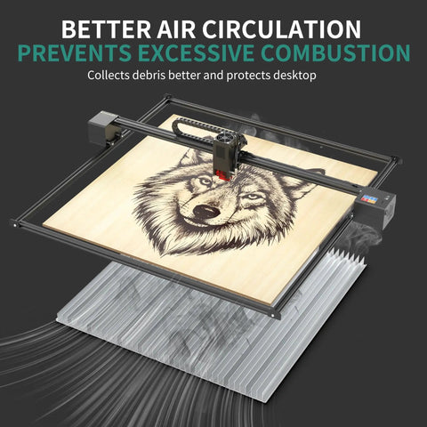 Modular Honeycomb Laser Bed 400x400 For Laser Engraving And Cutting Aluminum Panel Work Table Adjustable Y Axis Easy Assembly Desktop Protection Heat And Smoke Dissipation Replaceable Panels For Long Lasting Engraving By Puikos with engraving of a wolf on wood.
