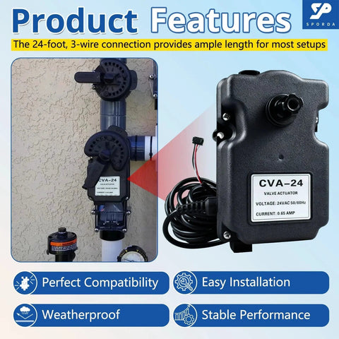 CVA 24T Valve Actuator For 24VAC Pool Automation Systems Plug And Play Direct Replacement For Pentair 263045 installed view