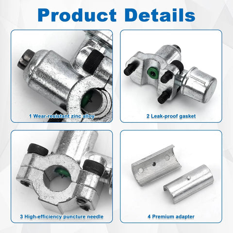 BPV-31 Bullet Piercing Valve Kit for Refrigerator Line Taps With 10 Valves, featuring zinc alloy components and adapters