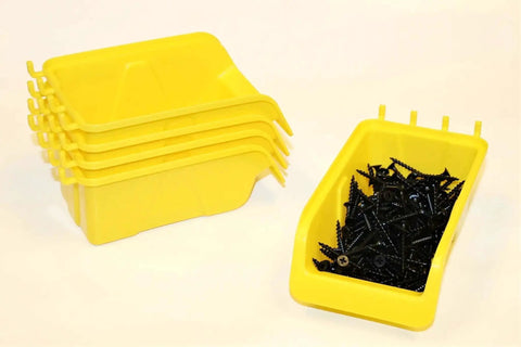 Pegboard Bin Kit For Garage And Workshop Organization, 9 Durable Plastic Bins Sized 4 X 7 X 3 Inches, stack of yellow bins