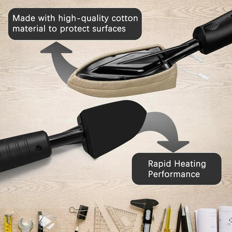 Edge Banding Iron With LCD Display For Furniture Edges And Models, Adjustable Temperature 212-428F shown with cotton sock, on desk