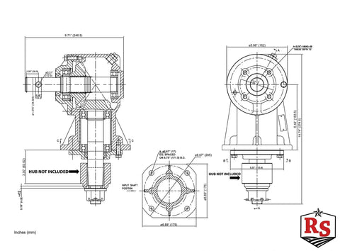 Technical drawing of Shear Bolt Gearbox Beefed Up 35 to 45HP Rotary Replacement Kit For Omni Gear RC30 dimensions and layout