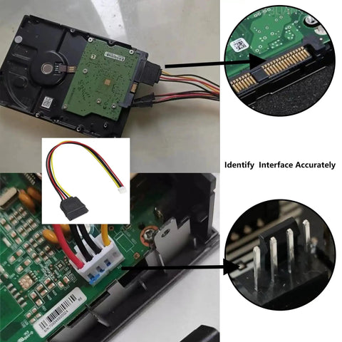 4Pack PH 2.0mm 4Pin to SATA15Pin Power Cable Adapter ITX Cord For Hard Drives 25cm 10inch Length, close-up of connectors