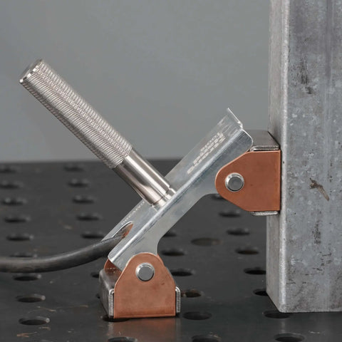 Hi-Temp Grounding Magnetic V-Pad With Pure Copper Contact For Welding Fixtures And Grounding, 500 Amp Rated Current, 20 Lb Force