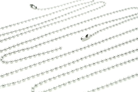 Military Spec 30 Inch Stainless Steel Ball Chain Necklaces 2.4mm Bead Nickel Free Medical Grade 304 Stainless Steel 100 Pack