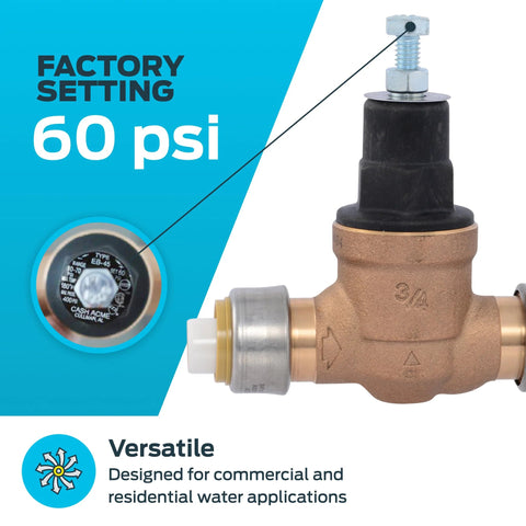 Cash Acme EB45 pressure regulating valve with disconnect clip; bronze body, 3/4-inch push-to-connect, poly top