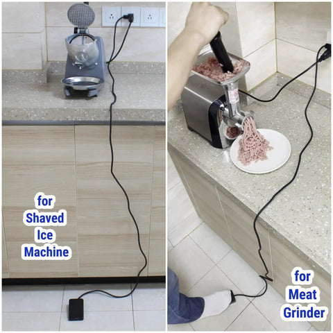 Foot Switch Pedal Momentary Normally Off Press And Hold To On 10 Ft Cord UL Listed 3 Prong Piggyback Plug attached to appliances