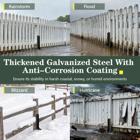 Beefed Up Heavy Duty Fence Post Anchor and Repair Kit for 4x4 and 6x6 Wood Posts Galvanized Steel L Shape Stabilizer in weather conditions