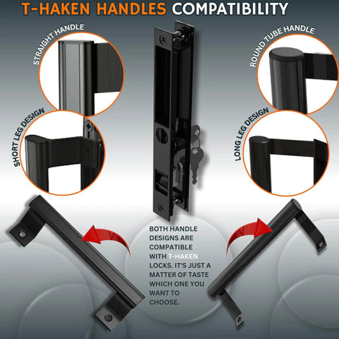 Sliding Glass Door Handle Replacement Kit, 6-5/8 In, Black, Keyed, Reversible For Left Or Right Handed Doors, Ergonomic Grip Design