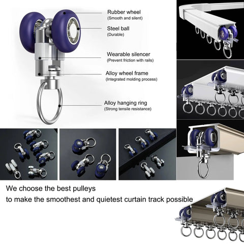 Heavy Duty Ceiling Or Wall Mount Curtain Track Rail For Living Room And Room Dividers Aluminum Alloy Sliding Curtain System White 2 Meters with silent pulley system details
