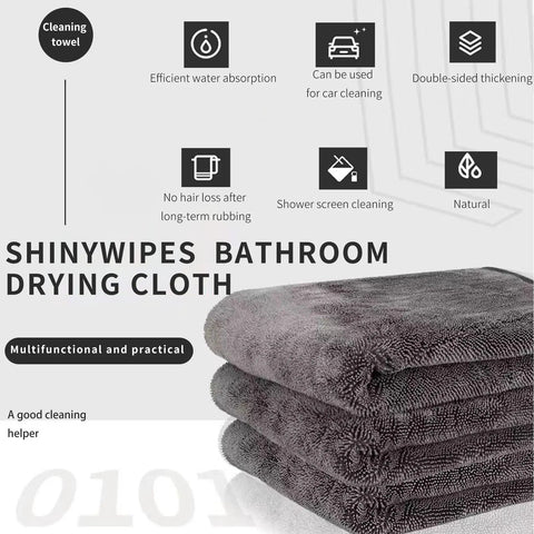 Double Sided Microfiber Cleaning Towel For Shower And Car Detailing, Velvet Absorbing Side And Mesh Wipe Surface, Quick Dry Streak Free Cloths For Kitchen And Windows 40x40cm stacked on a surface.