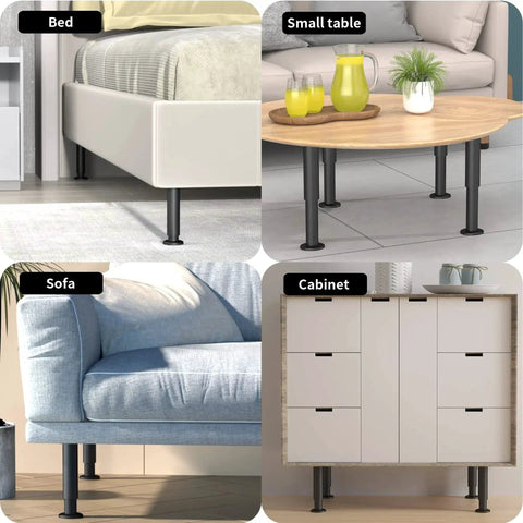 4 Pcs Adjustable Metal Furniture Legs Set 3.15 to 4.72 Inches With Swivel Base used on bed, table, sofa, and cabinet