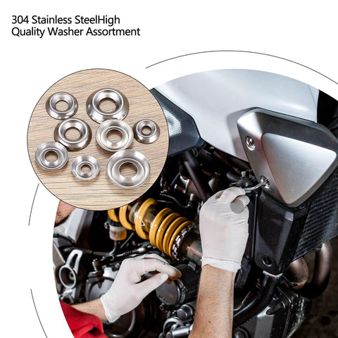 Finish washers set: 300-piece stainless steel cup countersunk washers, sizes #6–#12